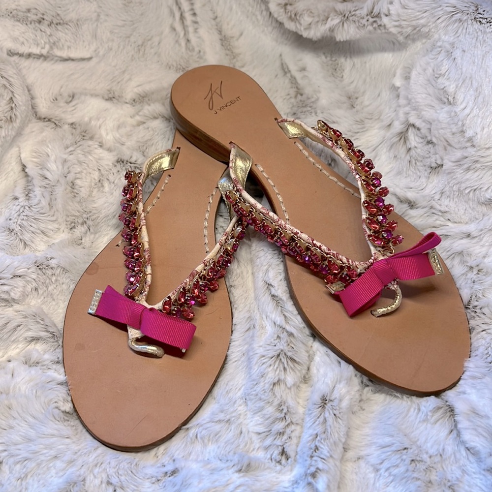 J Vincent sandals beautifully pink stones (all intact) size 6 in great condition